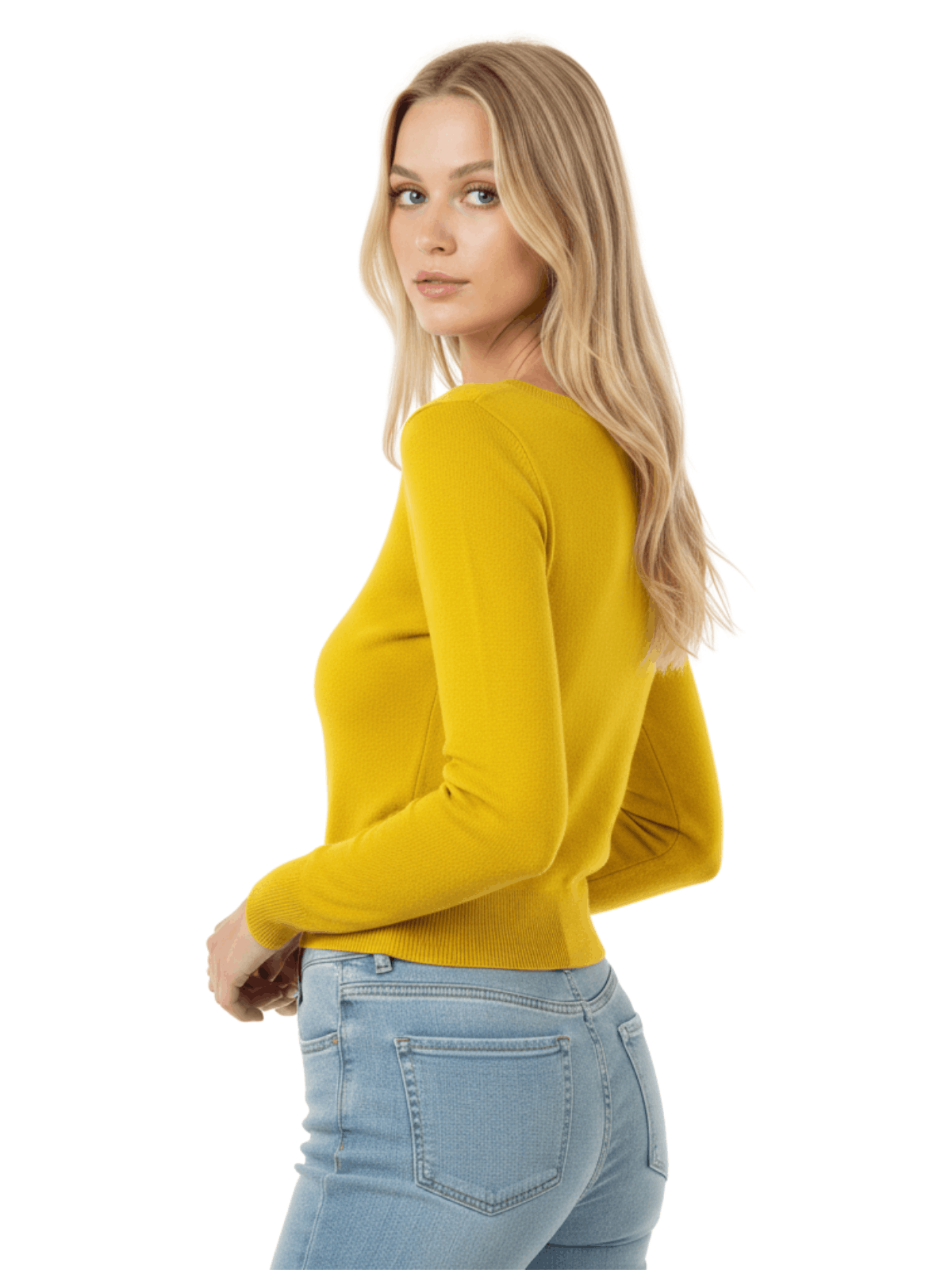 Round Neck Long Sleeve Crop Sweater Knit Crop Top MK3637 (S-XL)