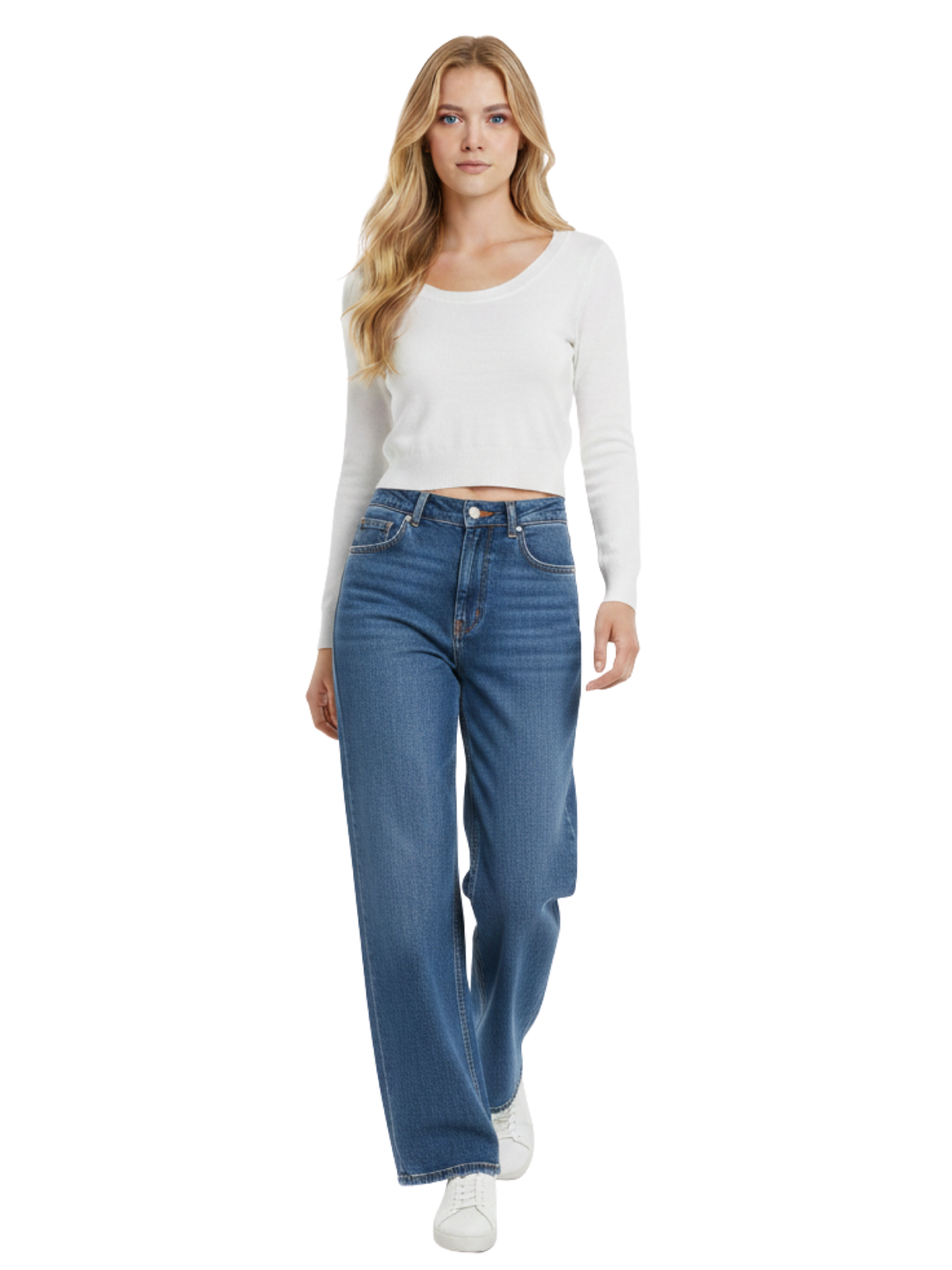 Round Neck Long Sleeve Crop Sweater Knit Crop Top MK3637 (S-XL)