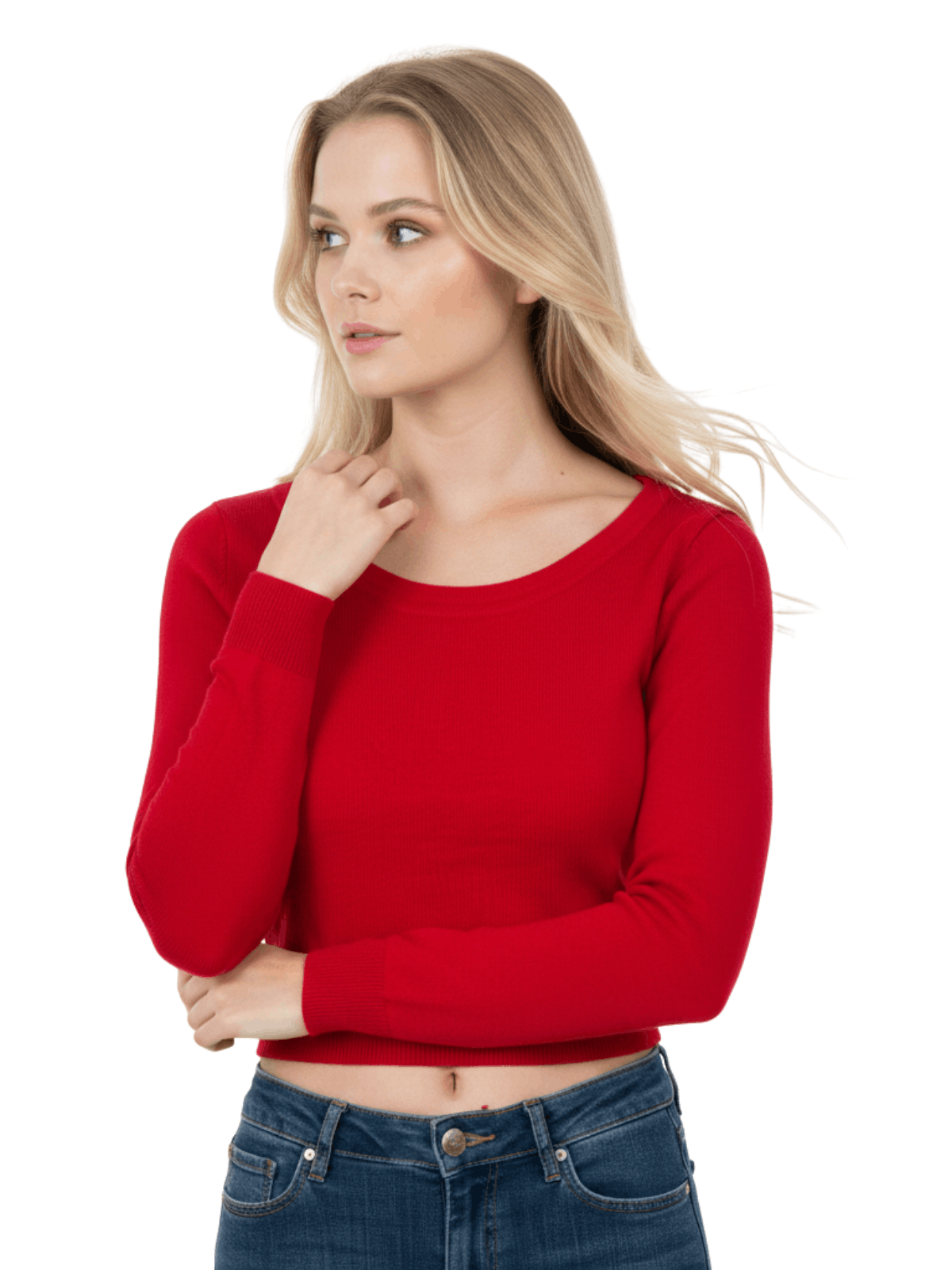 Round Neck Long Sleeve Crop Sweater Knit Crop Top MK3637 (S-XL)