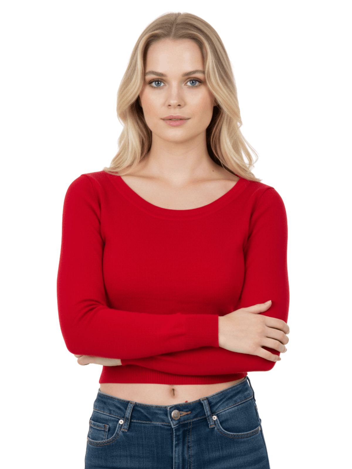 Round Neck Long Sleeve Crop Sweater Knit Crop Top MK3637 (S-XL)