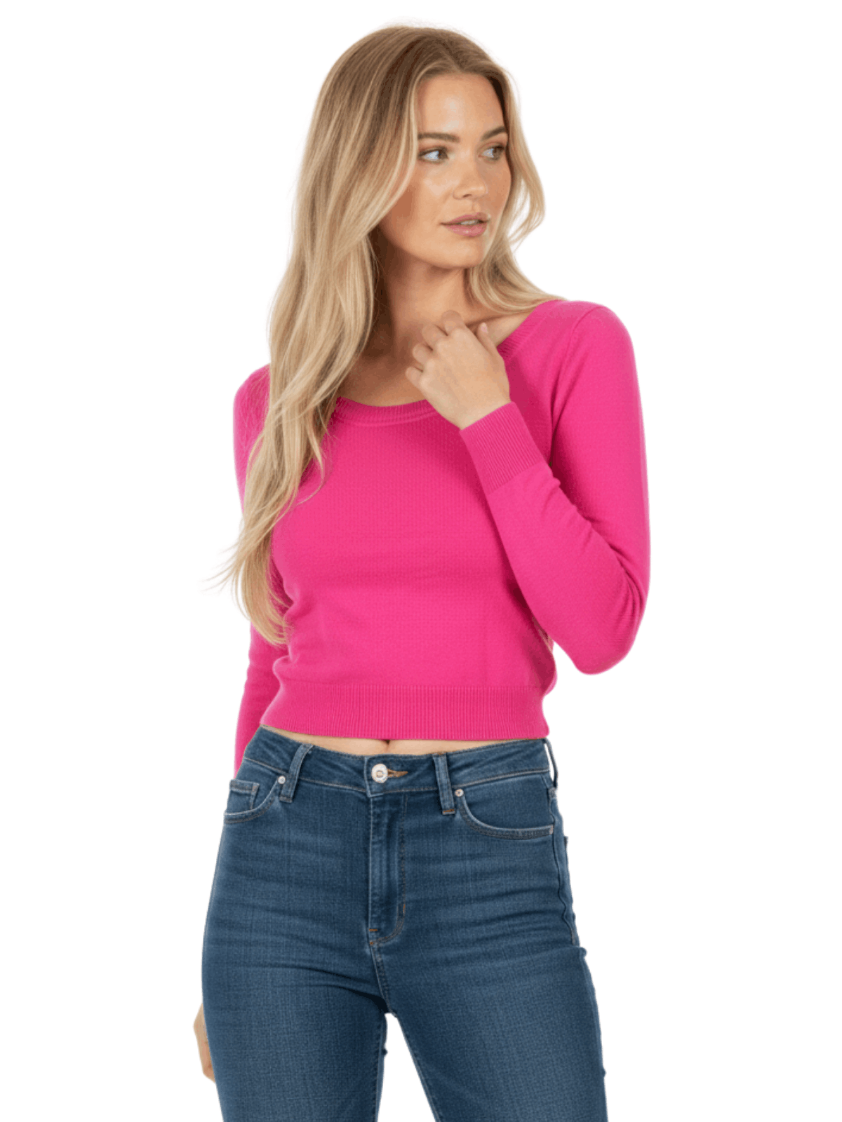 Round Neck Long Sleeve Crop Sweater Knit Crop Top MK3637 (S-XL)