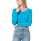 Round Neck Long Sleeve Crop Sweater Knit Crop Top MK3637 (S-XL)