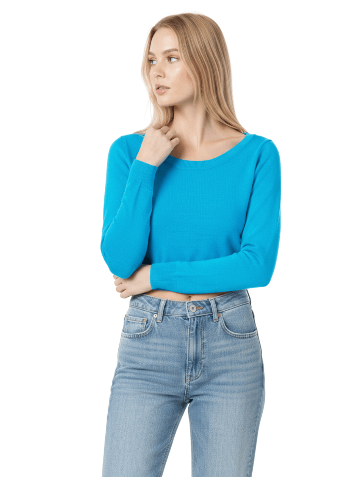 Round Neck Long Sleeve Crop Sweater Knit Crop Top MK3637 (S-XL)