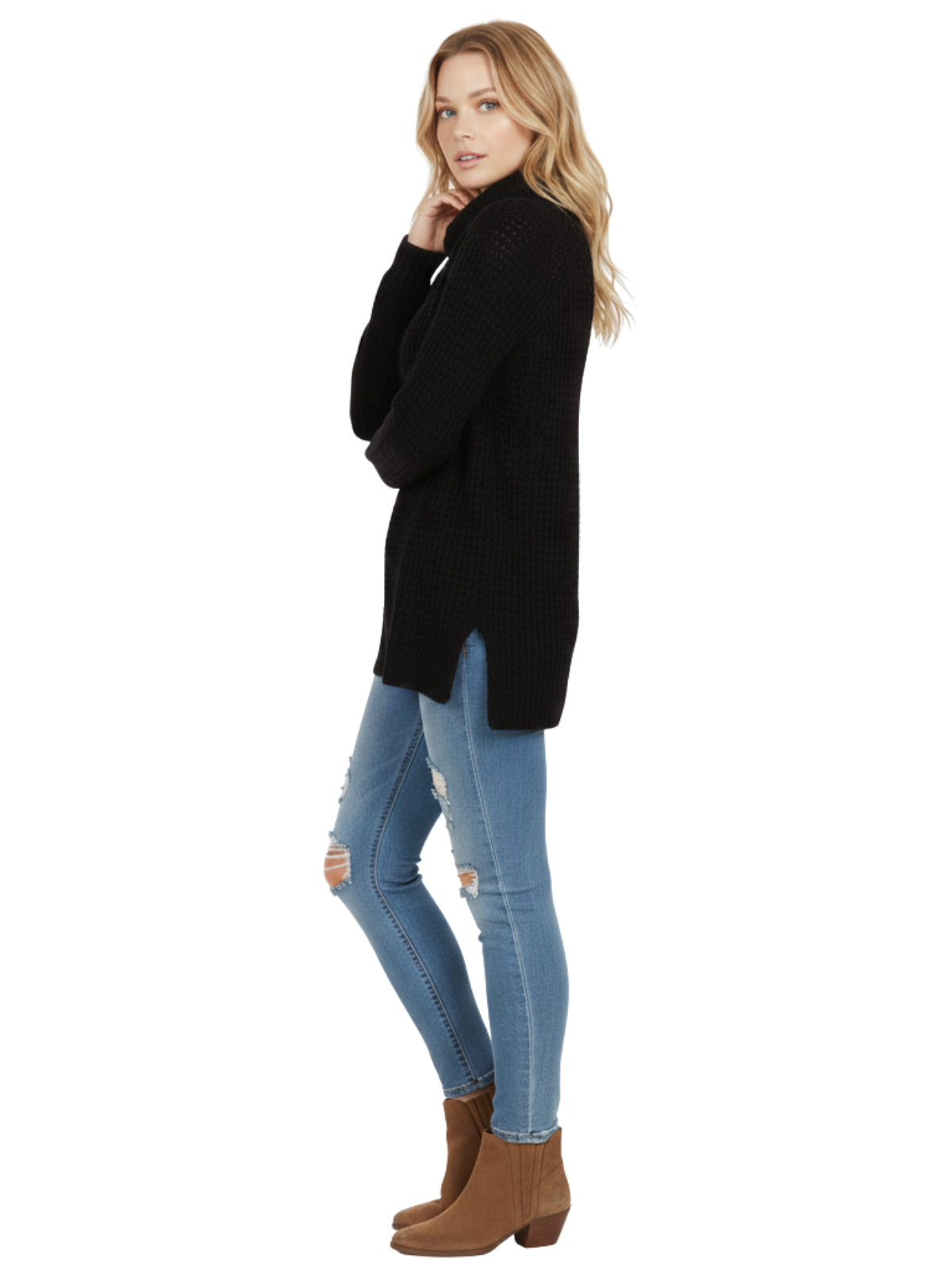 Cowl Neck Oversized Pop-Corn Knit Tunic Sweater MK3650 (S-L)