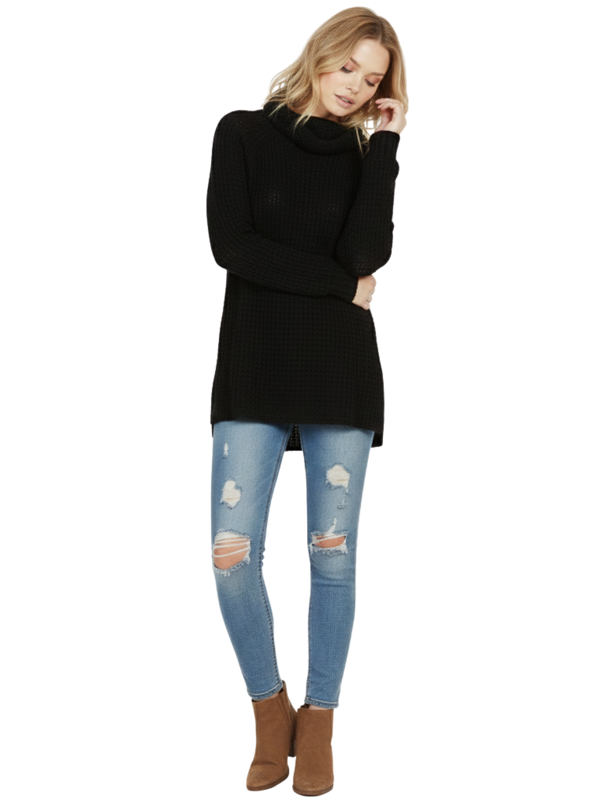 Cowl Neck Oversized Pop-Corn Knit Tunic Sweater MK3650 (S-L)