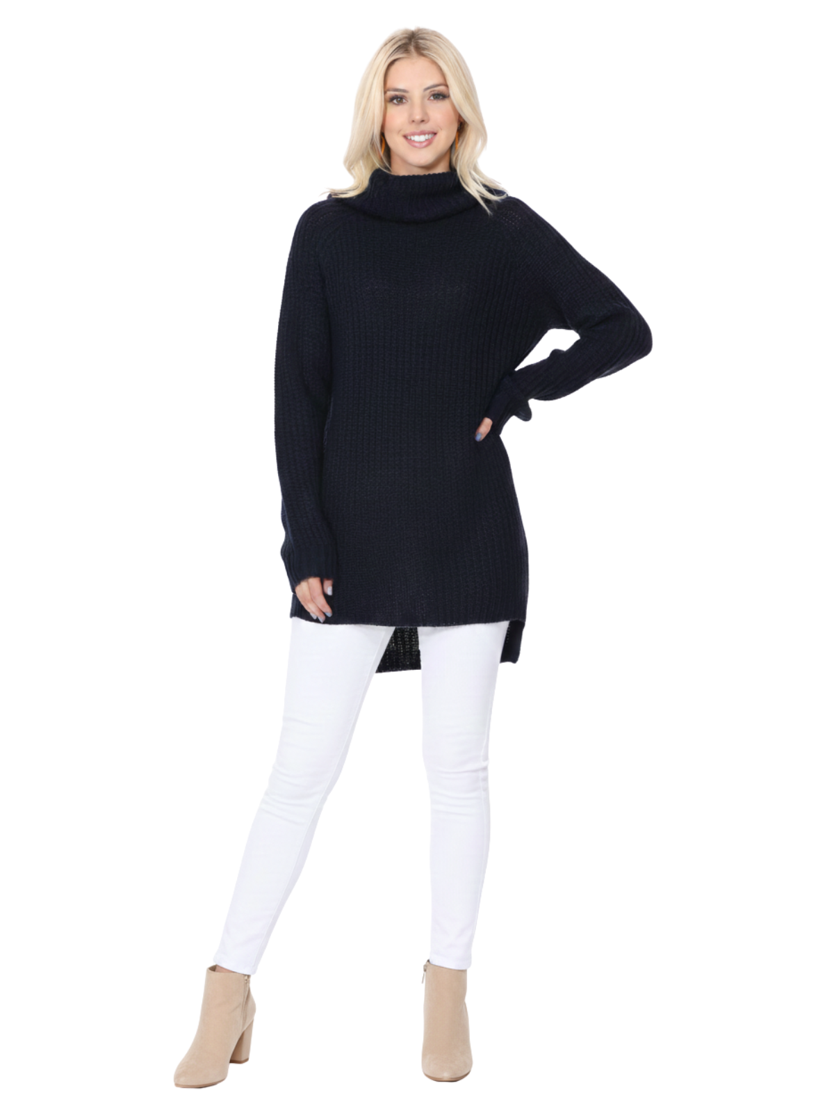 Women's Long Sleeve Turtleneck Pullover Tunic Sweater MK3660 (S-L)