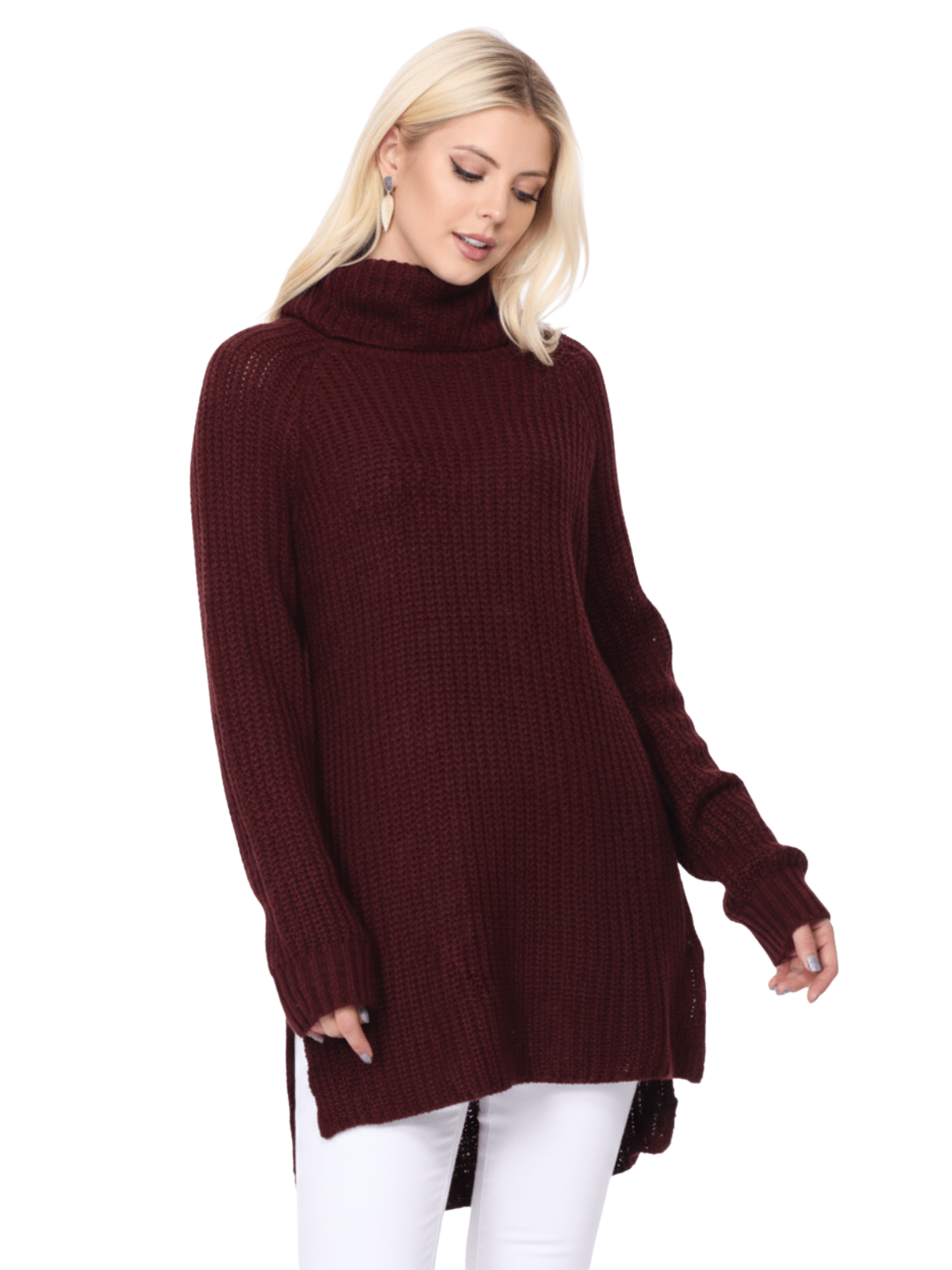 Women's Long Sleeve Turtleneck Pullover Tunic Sweater MK3660 (S-L)