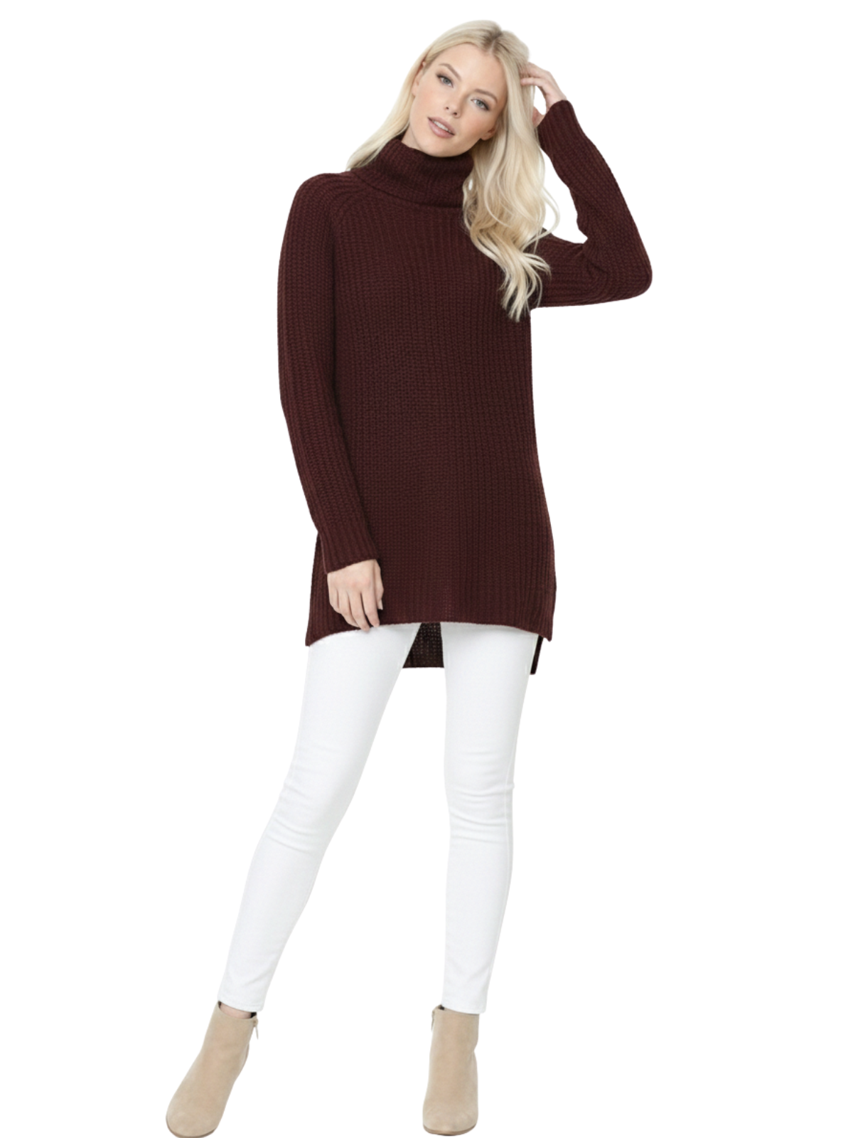 Women's Long Sleeve Turtleneck Pullover Tunic Sweater MK3660 (S-L)