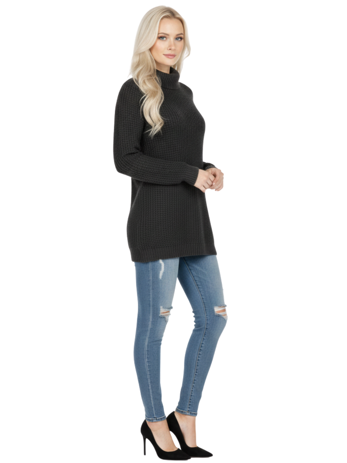 Cowl Neck Oversized Pop-Corn Knit Tunic Sweater MK3650 (S-L)