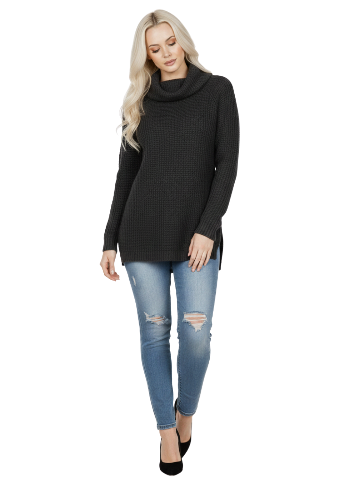Cowl Neck Oversized Pop-Corn Knit Tunic Sweater MK3650 (S-L)