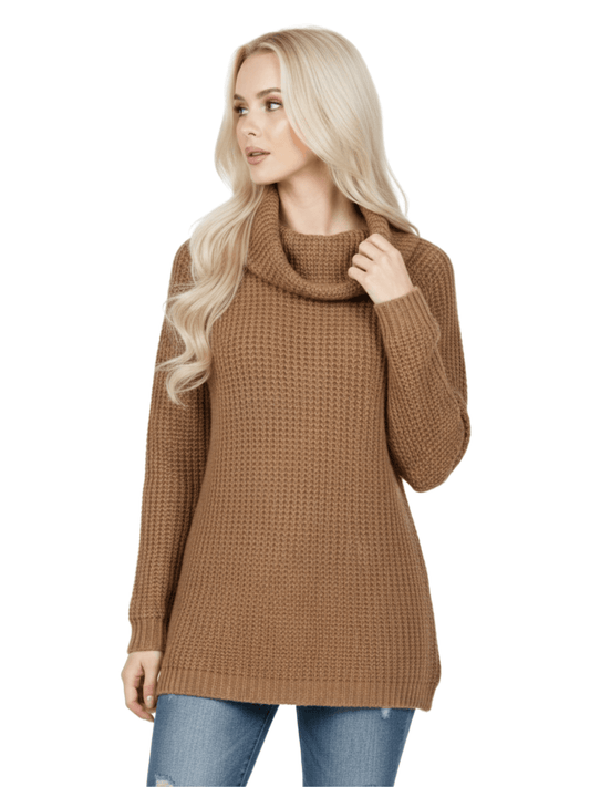 Cowl Neck Oversized Pop-Corn Knit Tunic Sweater MK3650 (S-L)
