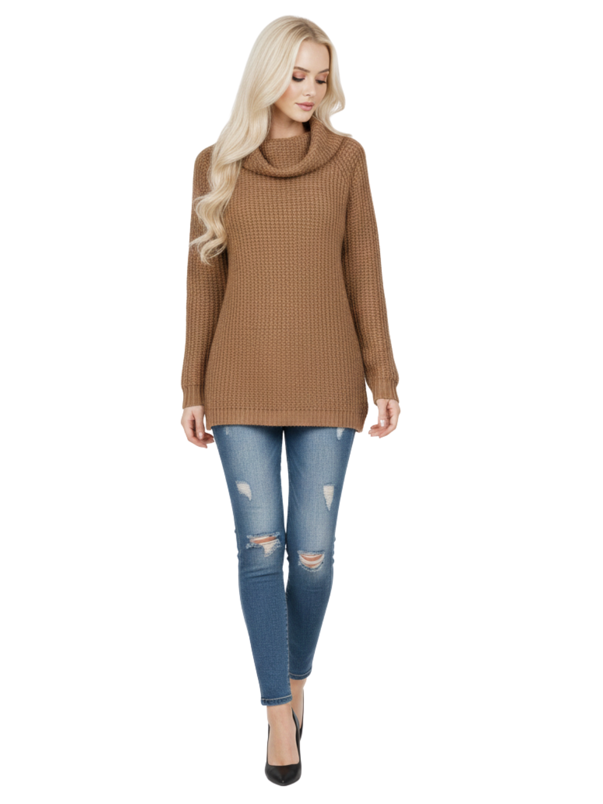 Cowl Neck Oversized Pop-Corn Knit Tunic Sweater MK3650 (S-L)
