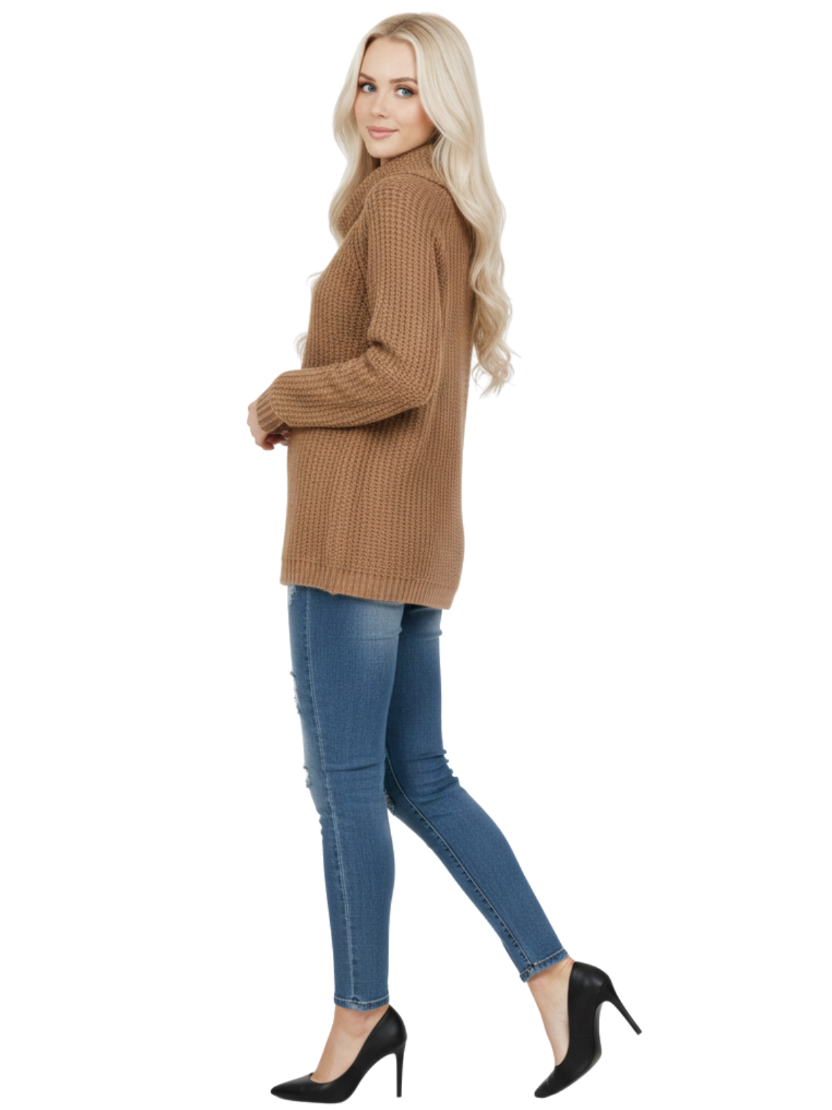 Cowl Neck Oversized Pop-Corn Knit Tunic Sweater MK3650 (S-L)