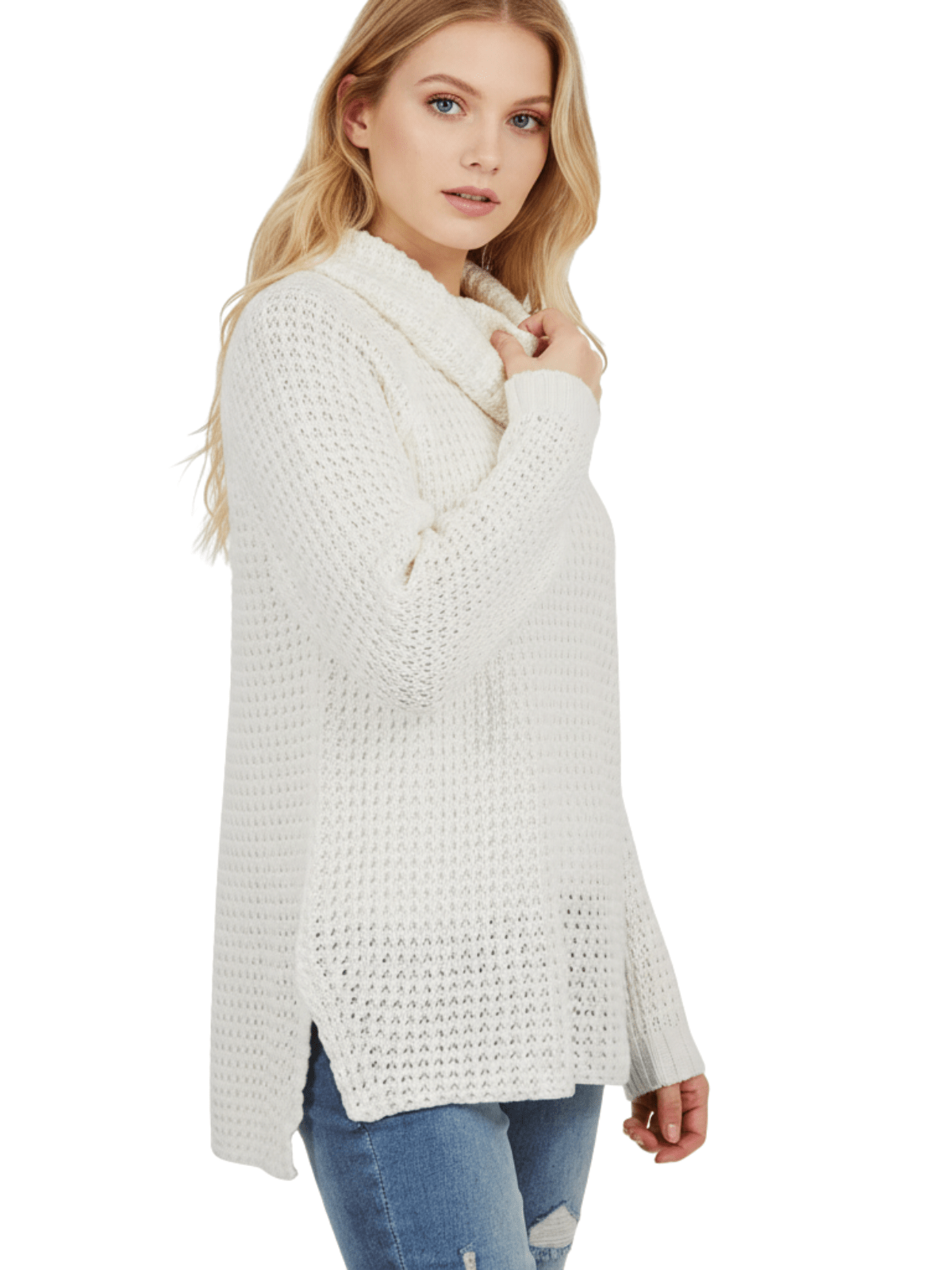 Cowl Neck Oversized Pop-Corn Knit Tunic Sweater MK3650 (S-L)