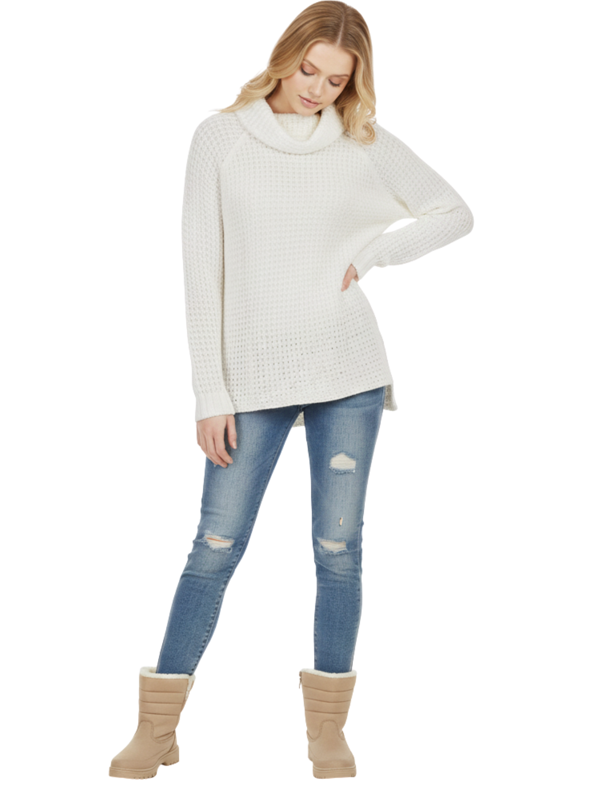 Cowl Neck Oversized Pop-Corn Knit Tunic Sweater MK3650 (S-L)