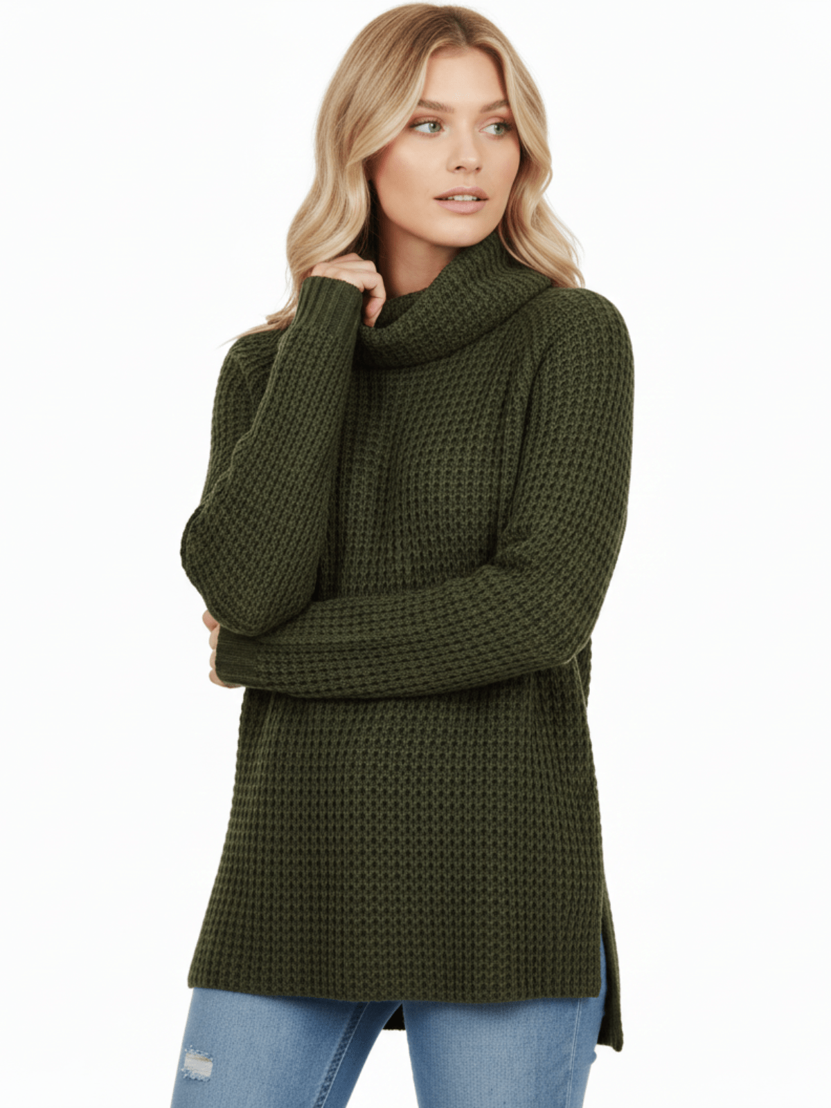 Cowl Neck Oversized Pop-Corn Knit Tunic Sweater MK3650 (S-L)