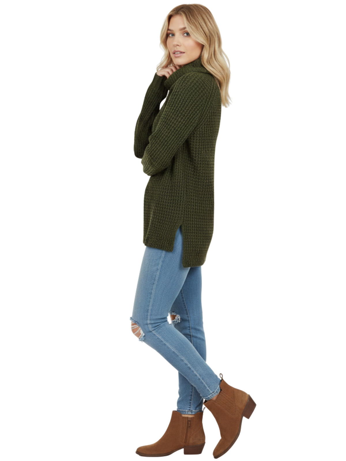 Cowl Neck Oversized Pop-Corn Knit Tunic Sweater MK3650 (S-L)