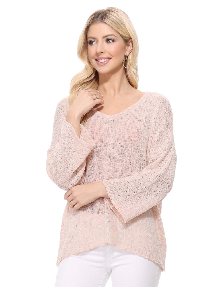 Open Back Sheer Batwing Sleeve Stretch Knit Top MK3662 (S-L)