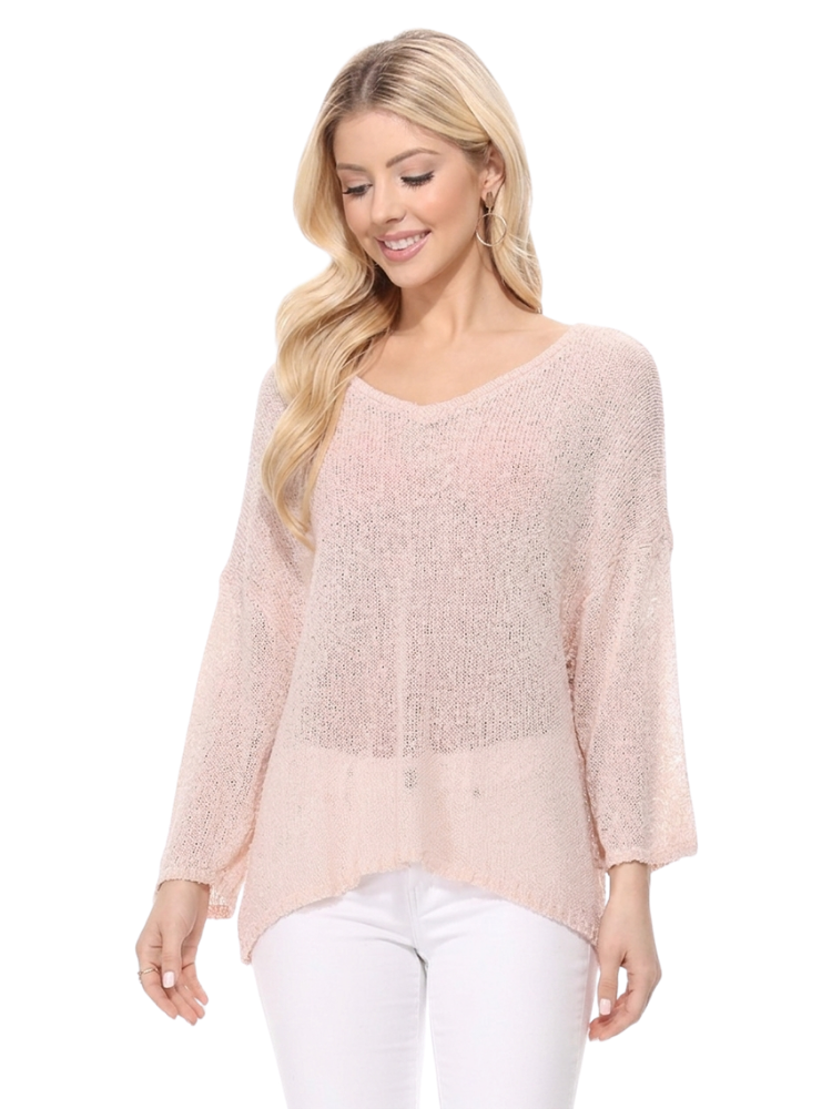 Open Back Sheer Batwing Sleeve Stretch Knit Top MK3662 (S-L)