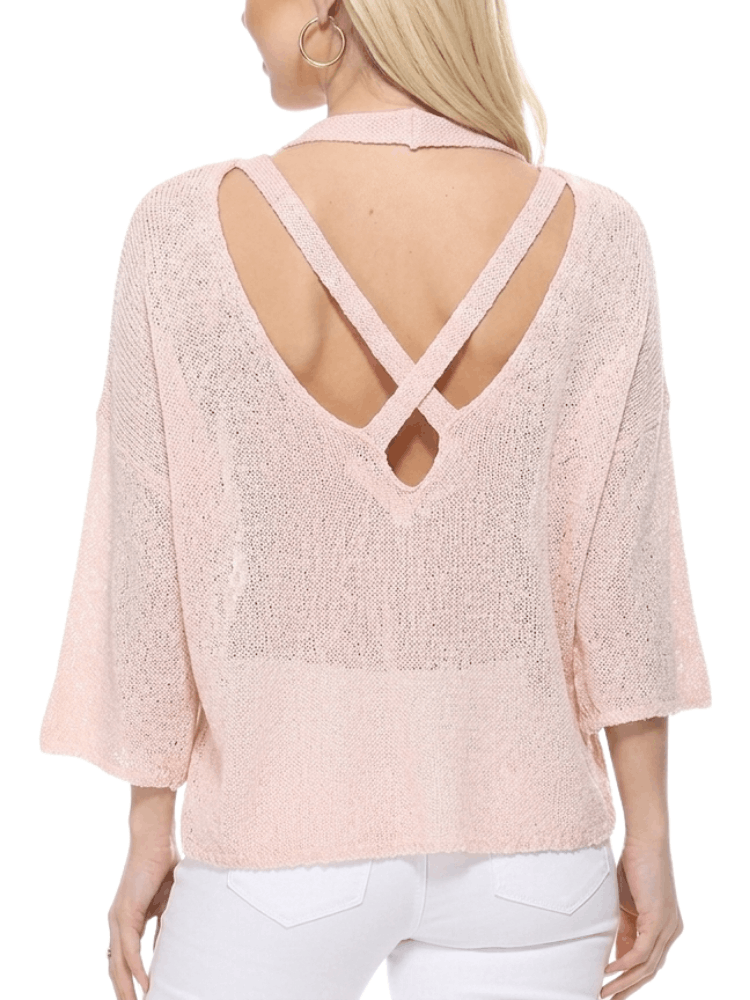 Open Back Sheer Batwing Sleeve Stretch Knit Top MK3662 (S-L)
