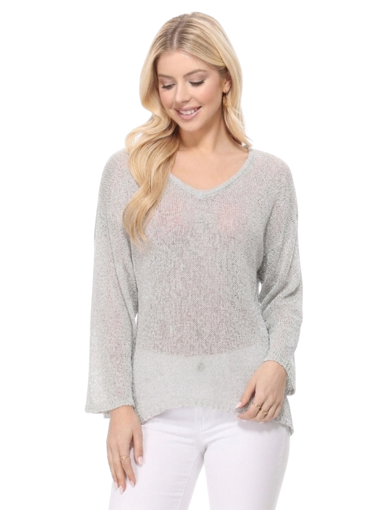Open Back Sheer Batwing Sleeve Stretch Knit Top MK3662 (S-L)