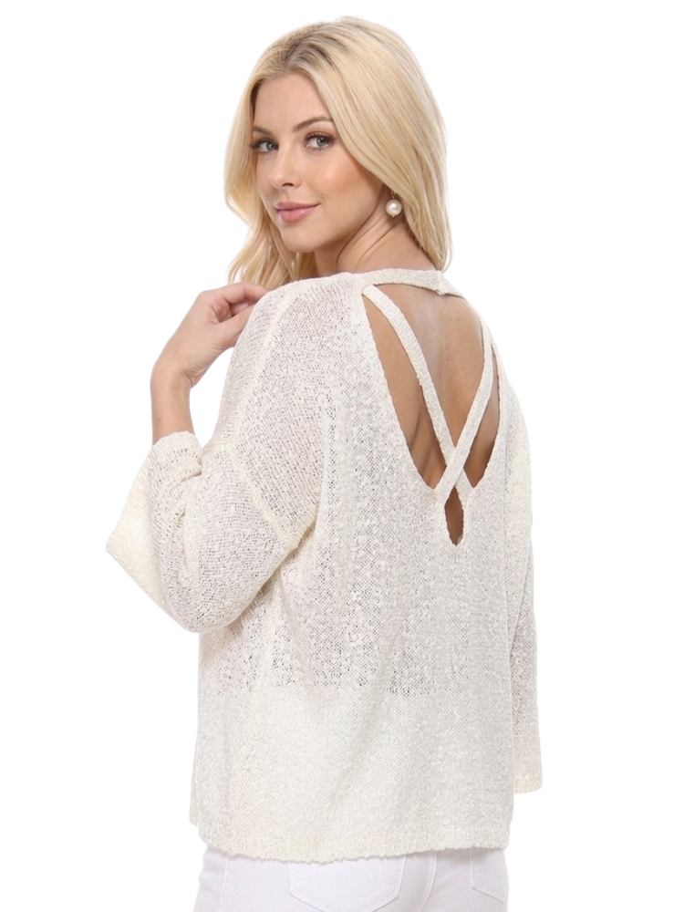 Open Back Sheer Batwing Sleeve Stretch Knit Top MK3662 (S-L)