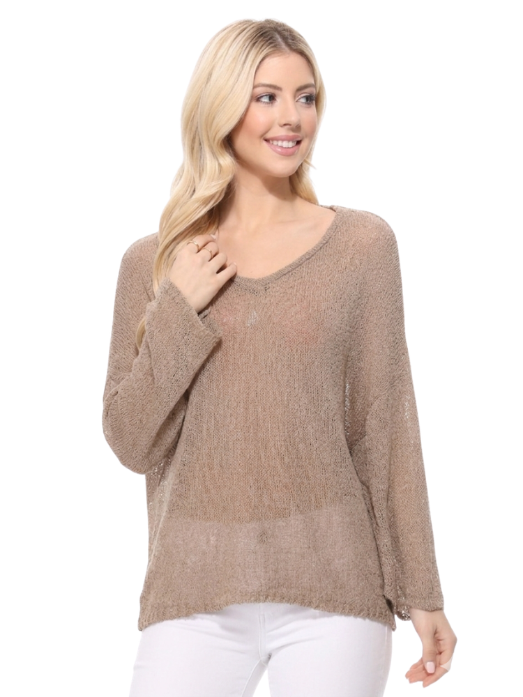 Open Back Sheer Batwing Sleeve Stretch Knit Top MK3662 (S-L)