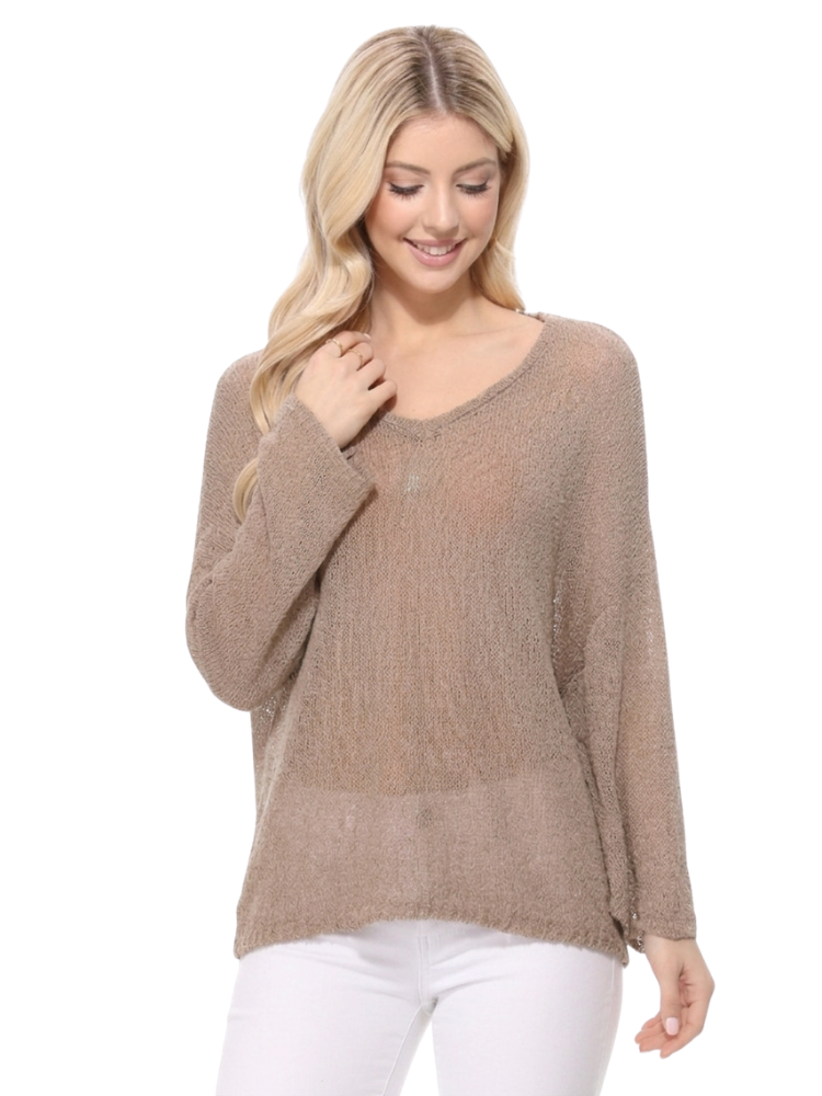 Open Back Sheer Batwing Sleeve Stretch Knit Top MK3662 (S-L)