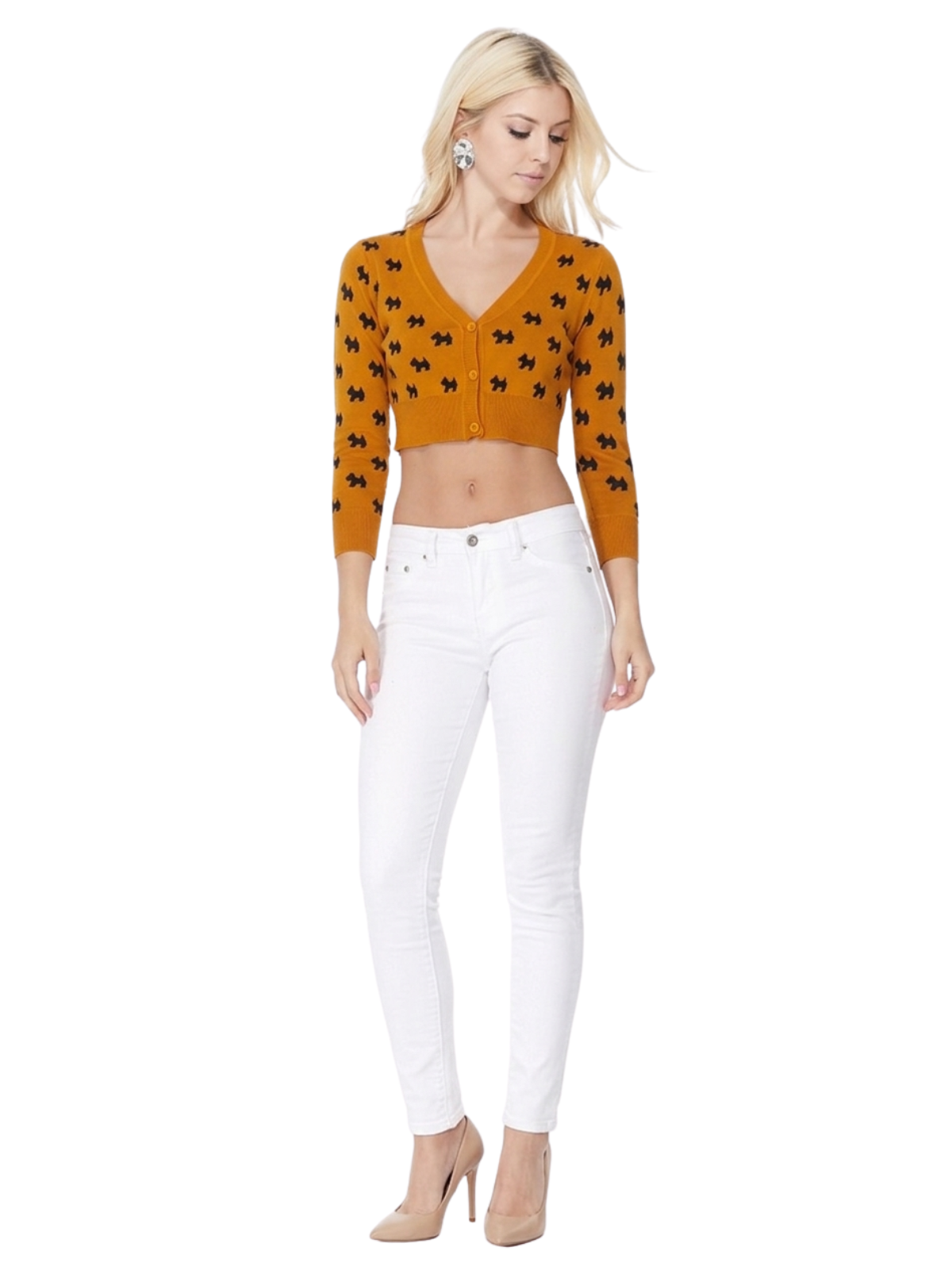 Dog Patterned Button Down Cropped Cardigan Sweater MK3672 (S-L)