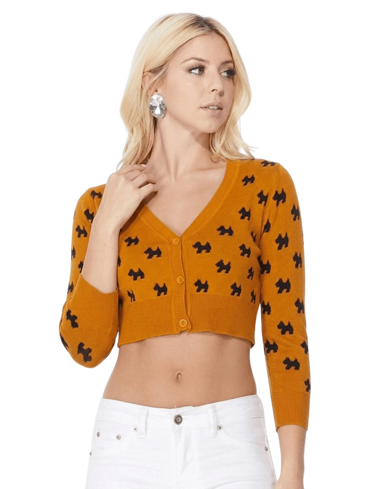Dog Patterned Button Down Cropped Cardigan Sweater MK3672 (S-L)