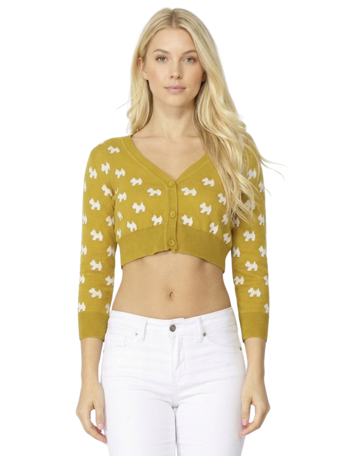 Dog Patterned Button Down Cropped Cardigan Sweater MK3672 (S-L)