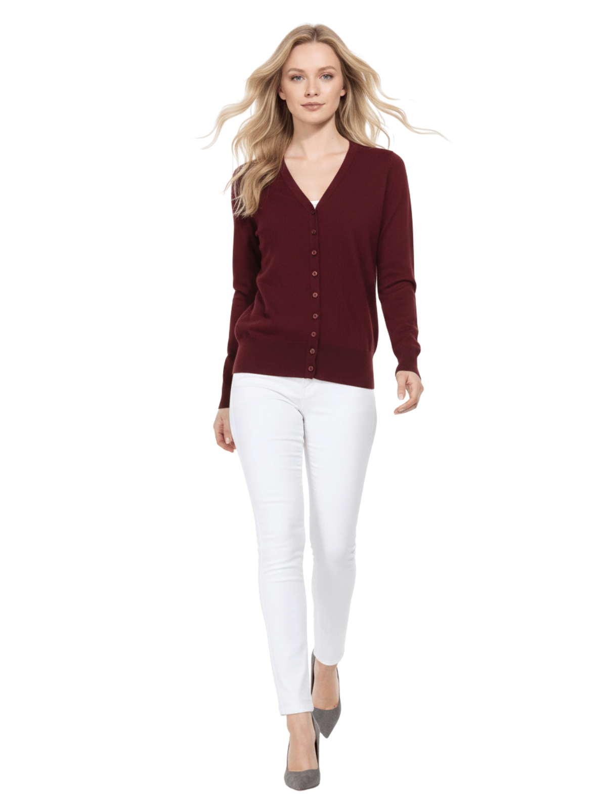 Women V-Neck Button Down Knit Cardigan Sweater MK5178 (S-XL)