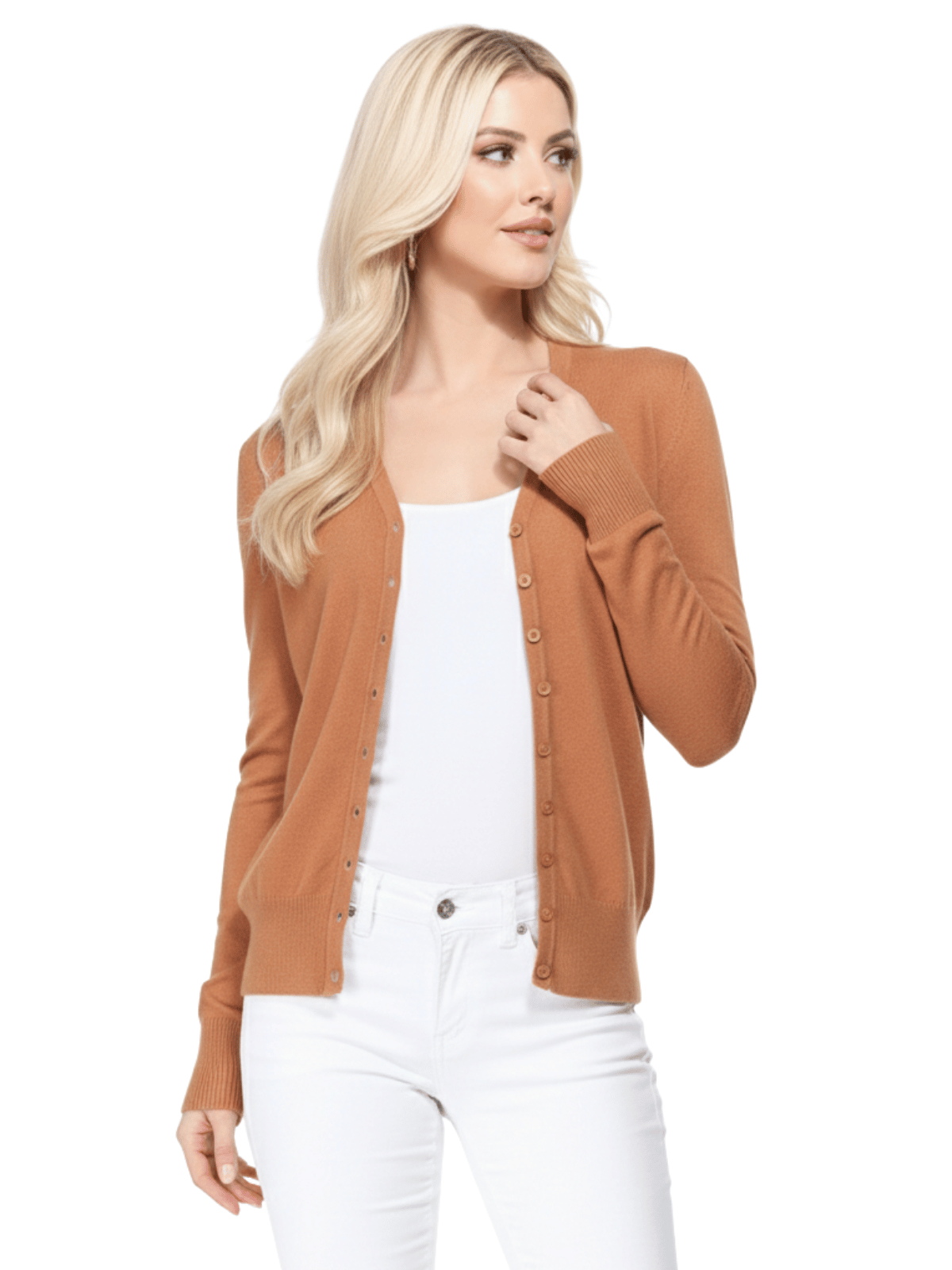 Women V-Neck Button Down Knit Cardigan Sweater MK5178 (S-XL)