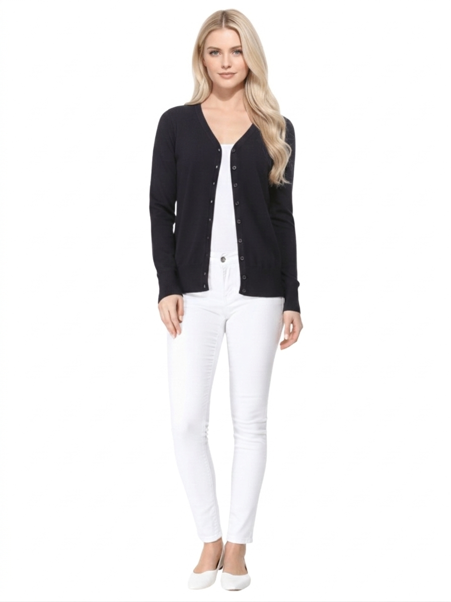 Women V-Neck Button Down Knit Cardigan Sweater MK5178 (S-XL)
