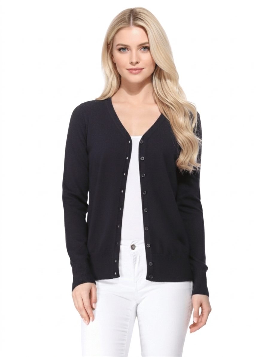 Women V-Neck Button Down Knit Cardigan Sweater MK5178 (S-XL)