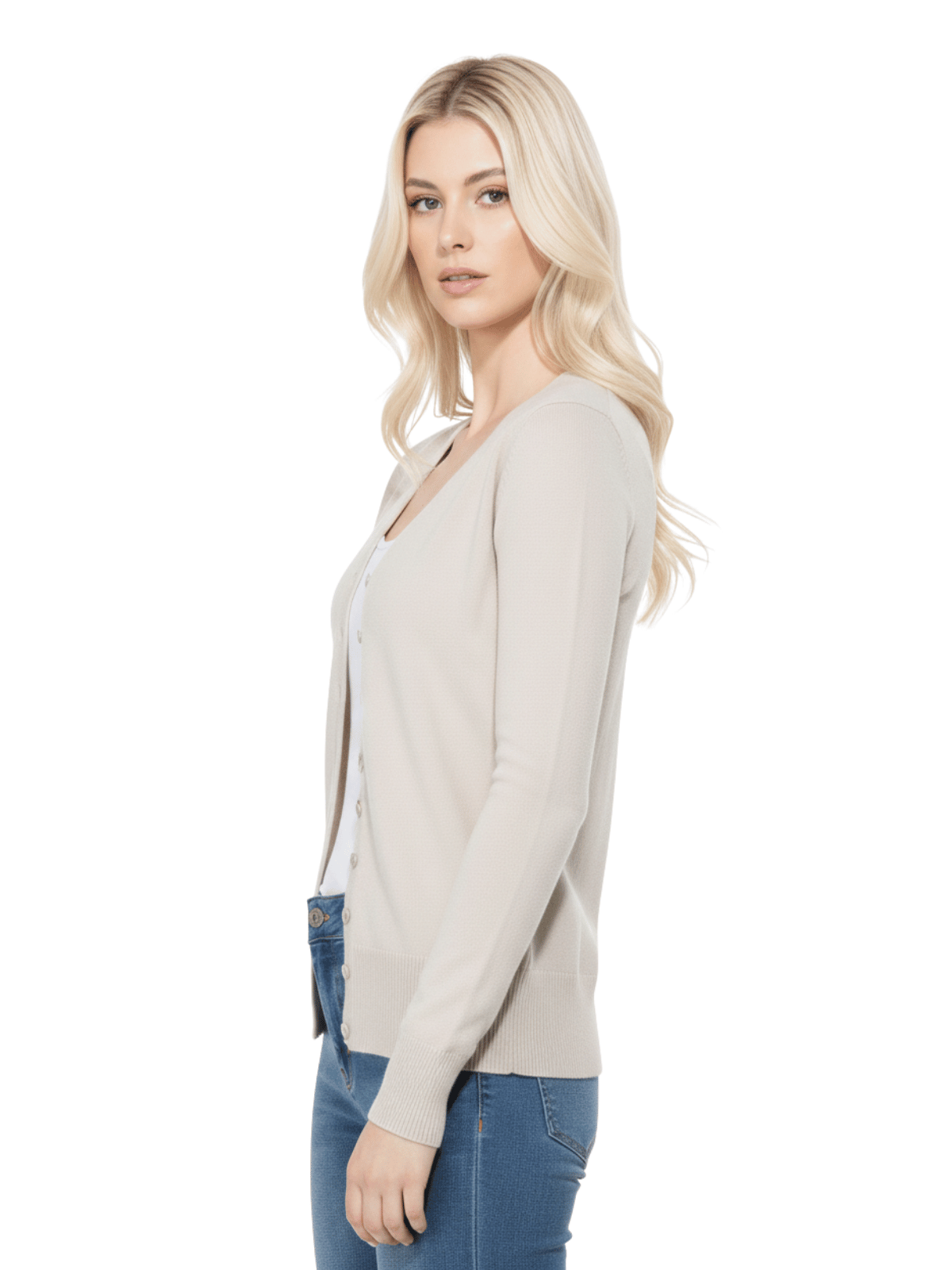 Women V-Neck Button Down Knit Cardigan Sweater MK5178 (S-XL)