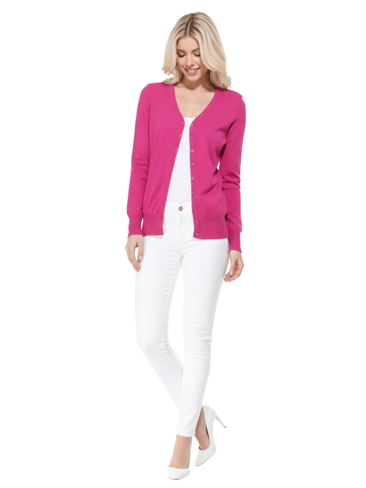 Women V-Neck Button Down Knit Cardigan Sweater MK5178 (S-XL)