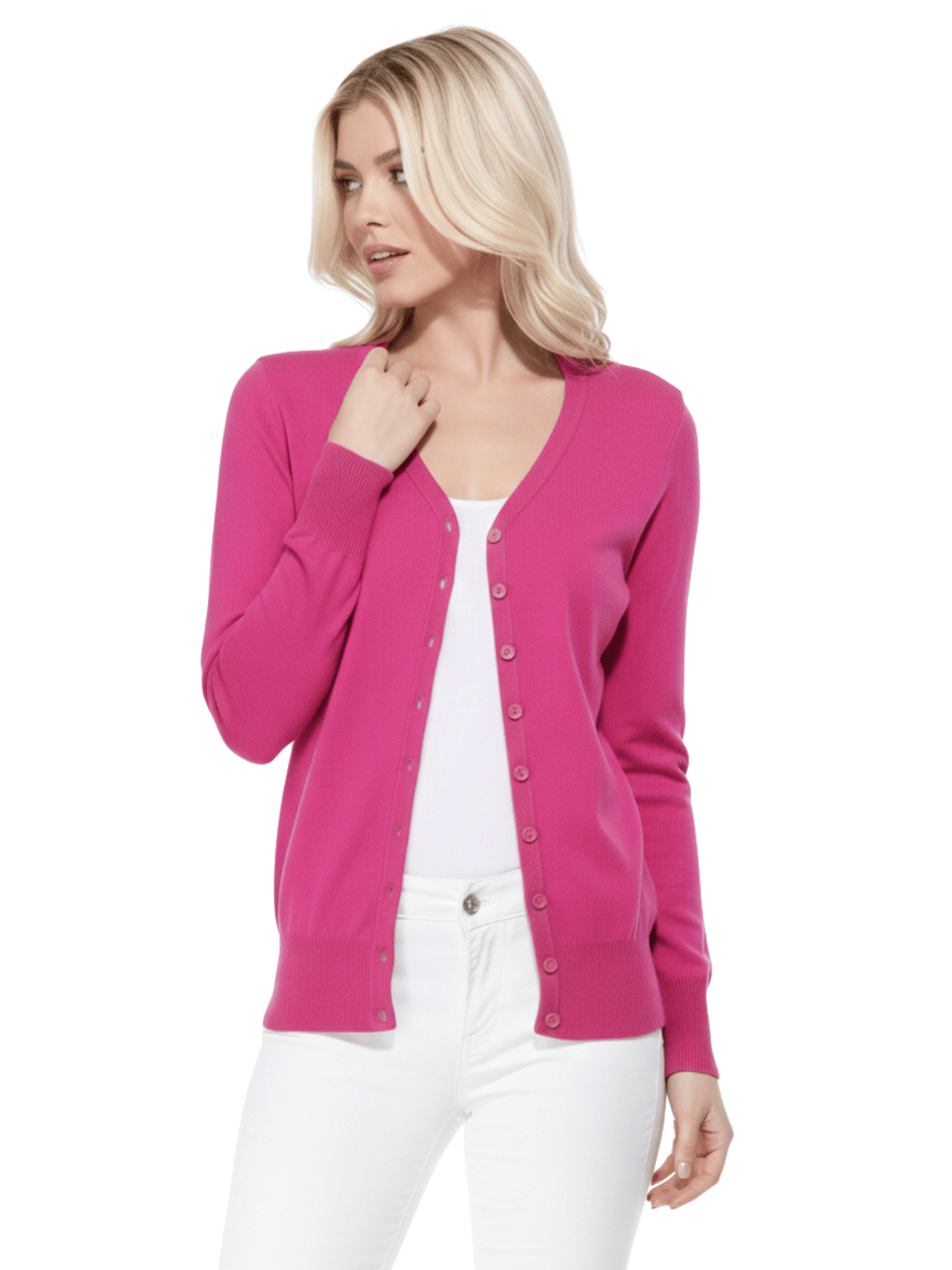 Women V-Neck Button Down Knit Cardigan Sweater MK5178 (S-XL)