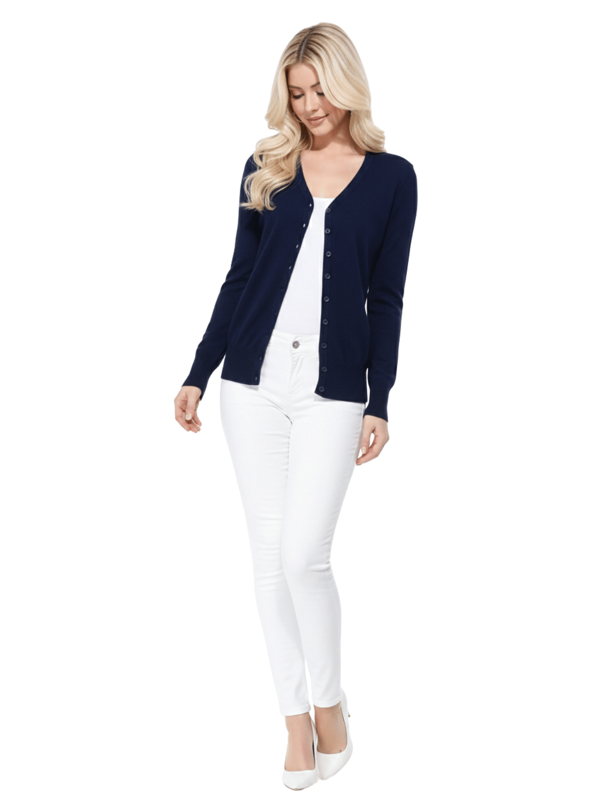 Women V-Neck Button Down Knit Cardigan Sweater MK5178 (S-XL)