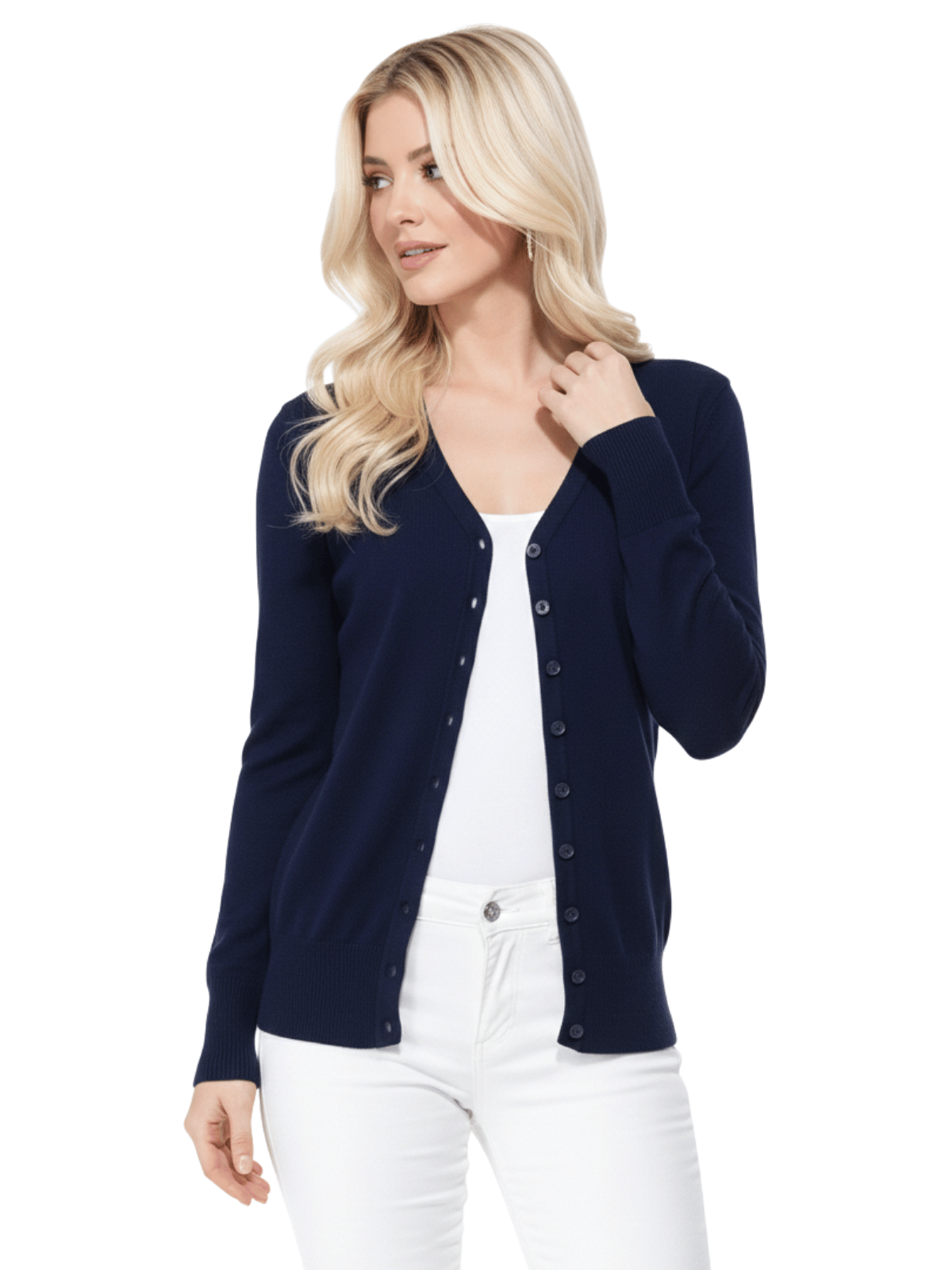 Women V-Neck Button Down Knit Cardigan Sweater MK5178 (S-XL)