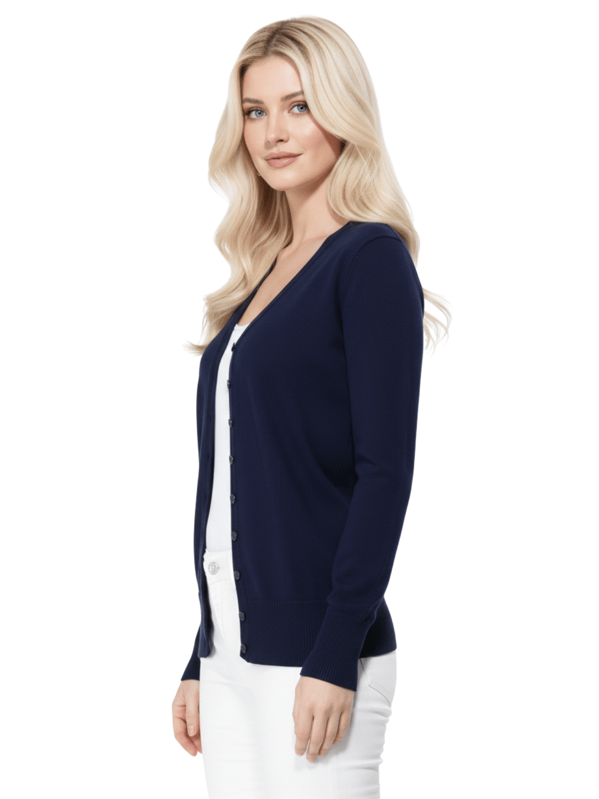 Women V-Neck Button Down Knit Cardigan Sweater MK5178 (S-XL)