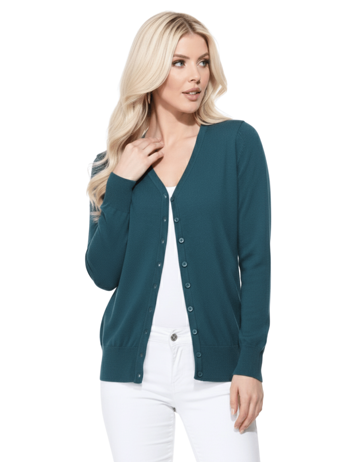 Women V-Neck Button Down Knit Cardigan Sweater MK5178 (S-XL)