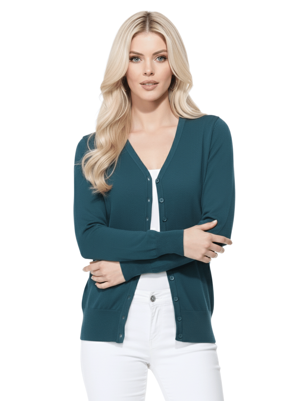 Women V-Neck Button Down Knit Cardigan Sweater MK5178 (S-XL)