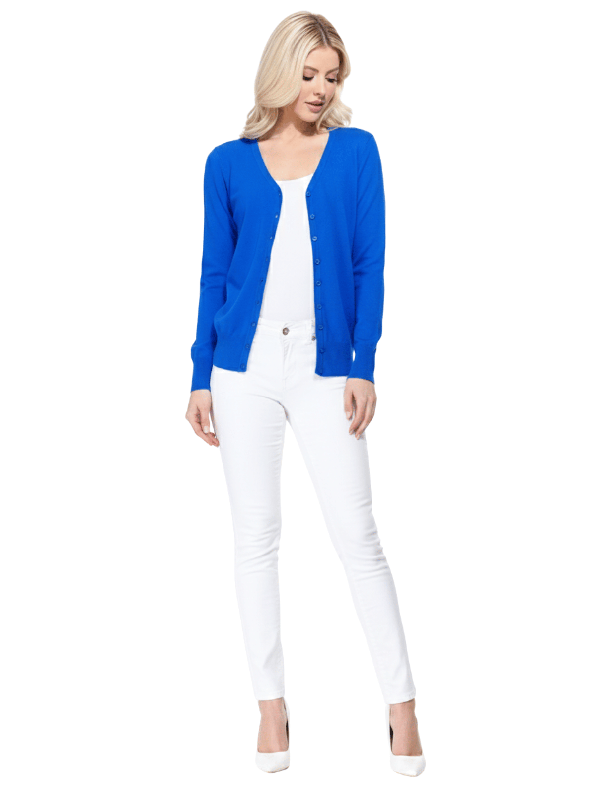 Women V-Neck Button Down Knit Cardigan Sweater MK5178 (S-XL)
