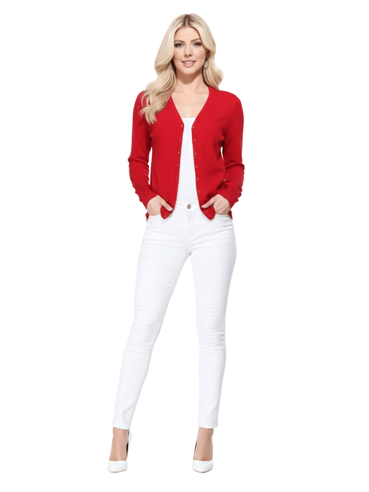 Women V-Neck Button Down Knit Cardigan Sweater MK5178 (S-XL)