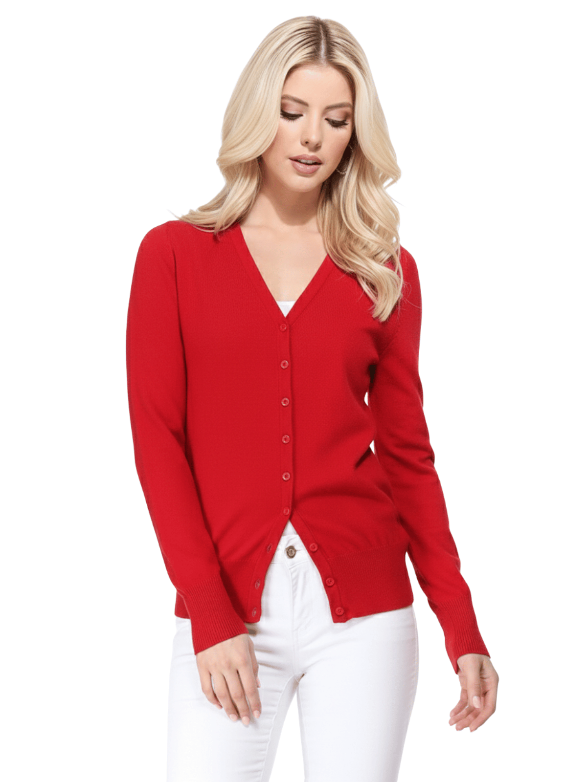 Women V-Neck Button Down Knit Cardigan Sweater MK5178 (S-XL)