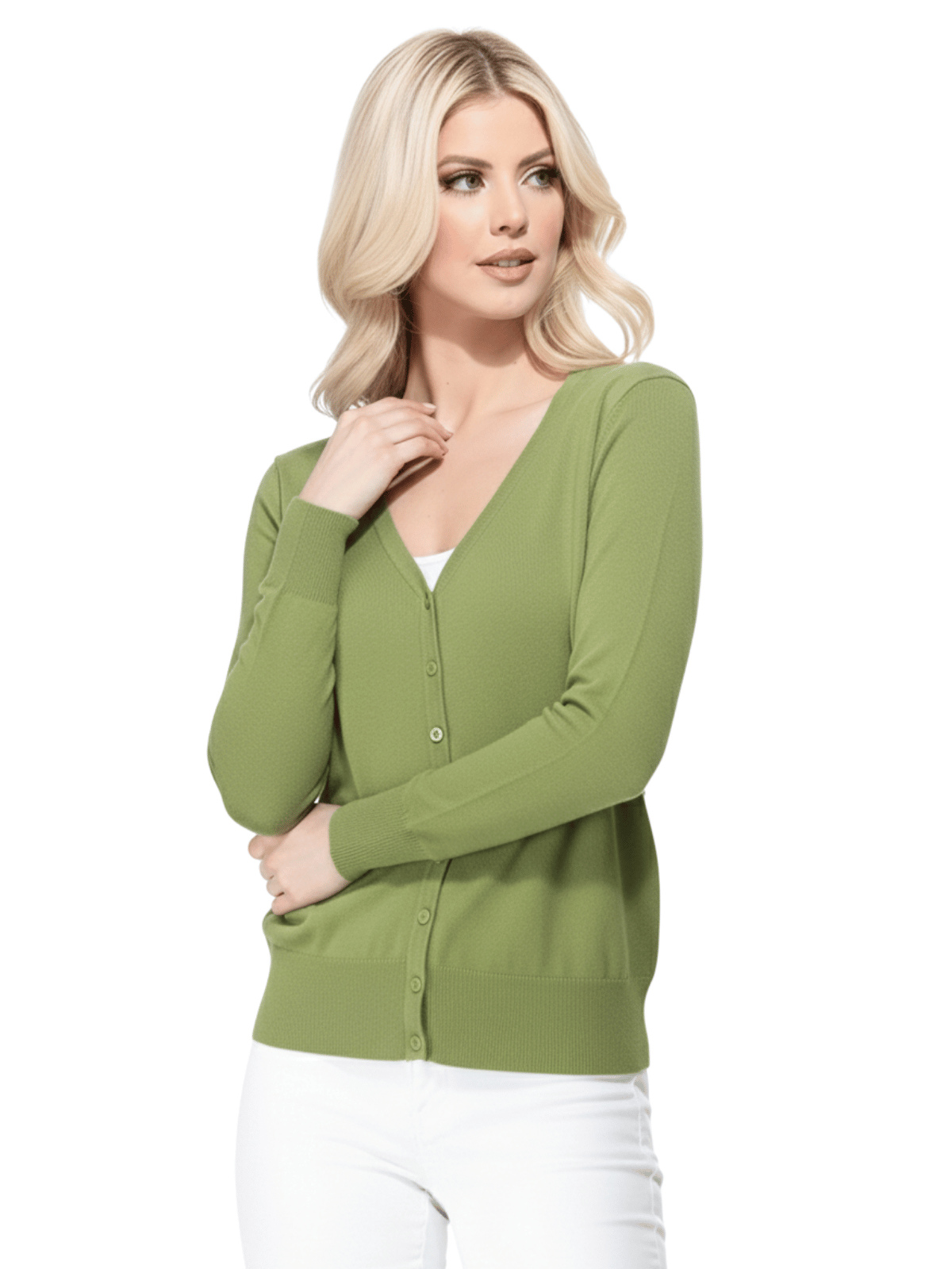 Women V-Neck Button Down Knit Cardigan Sweater MK5178 (S-XL)