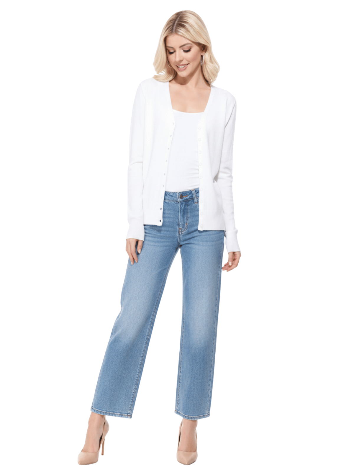 Women V-Neck Button Down Knit Cardigan Sweater MK5178 (S-XL)