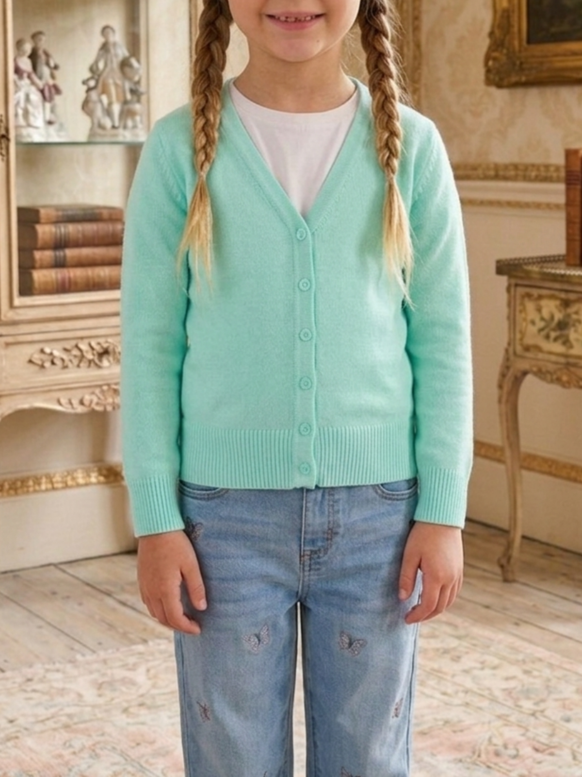 Girls Long Sleeve V neck Sweater Cardigan MK5178KID (2/4-10/12)