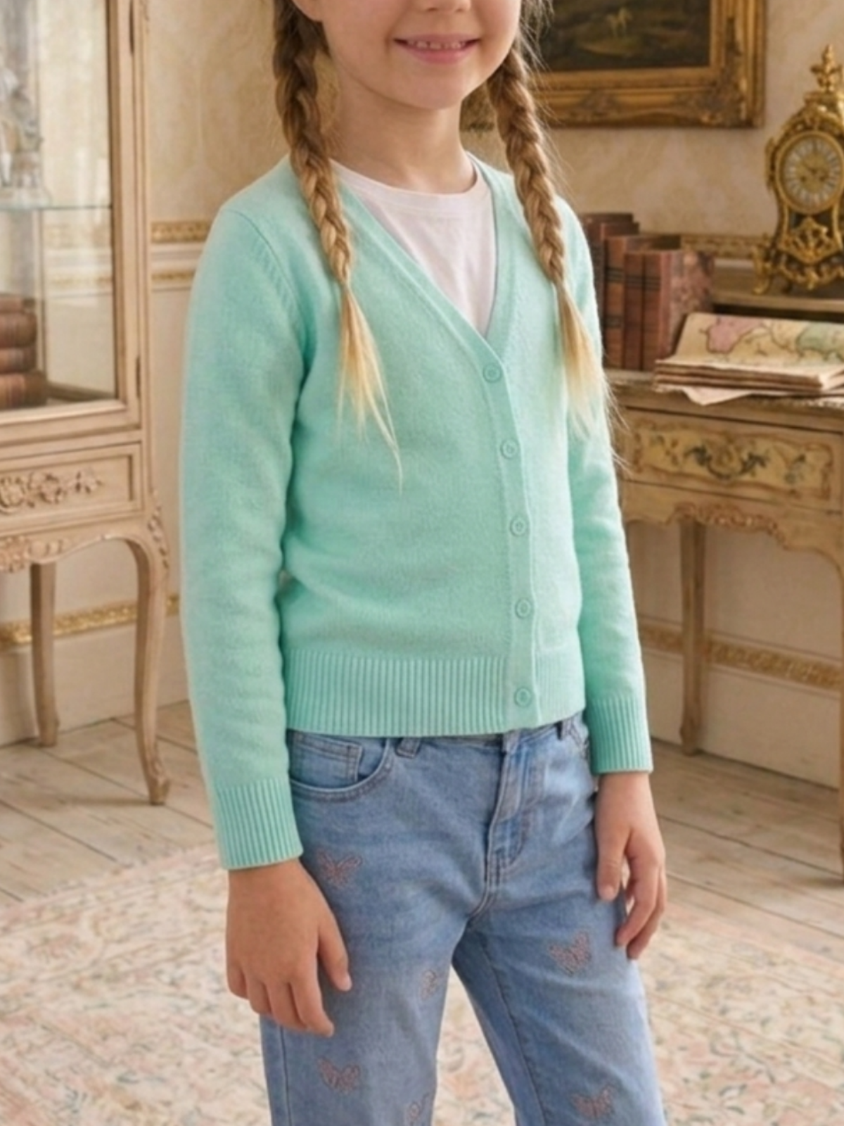 Girls Long Sleeve V neck Sweater Cardigan MK5178KID (2/4-10/12)